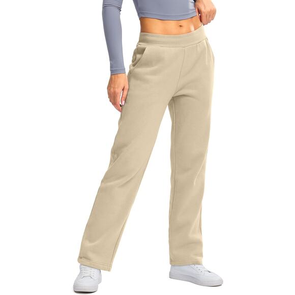 New Khaki XL Straight Leg Fleece Lined Sweatpants with Pockets and Drawstring - Picture 1 of 5